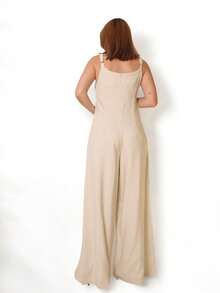 Women's Sleeveless Jumpsuit With A V-Neck, Pockets, And Open Back, Made From Woven Fabric. - Màu be - Xem 4