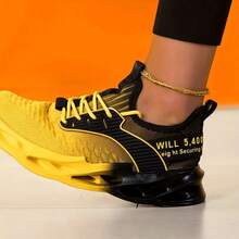 FIREQUEEN 2025新款女士时尚透气轻便渐变黑黄运动鞋，舒适休闲跑步鞋，适合健身、慢跑、散步和日常穿着。 - 黃色 - 查看 9
