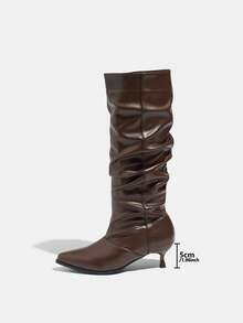 Botas de Salto Alto Stiletto de Bico Fino Clássicas Femininas, Botas Punk de Enfiar, Quentes e da Moda para o Inverno, Confortáveis e Elegantes para Festa, Banquete, Dança, Botas Over-The-Knee Marrom Escuro, Salto Gatinho