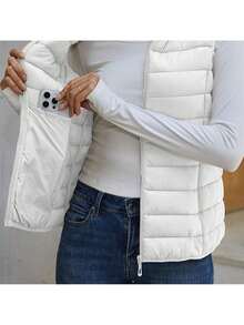 2026 Women's Essential Warm Vest  Lightweight Quilted Puffer Vest Sleeveless Stand Collar Zip-Up Padded Outerwear Gilet ,Classic Versatile For Seasonal Outdoor Use - 白色 - 查看 4