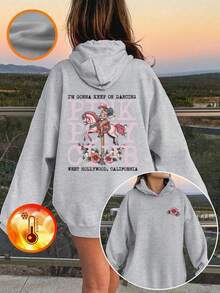 1 pieza Sudadera con capucha informal estampada para niñas, forro térmico cálido, manga larga, para otoño/invierno - Sudadera divertida y colorida para inspirar la imaginación en las jóvenes usuarias