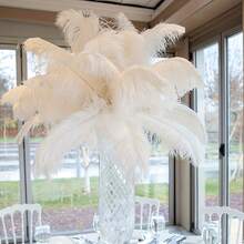 30/20/10支装白色大羽毛花茎，人造鸵鸟毛 - 婚礼、派对、宴会中心装饰 - DIY装饰（婚礼、舞会、活动） - 低维护优雅装饰（外观逼真，无仿制品） - 白色 - 查看 4