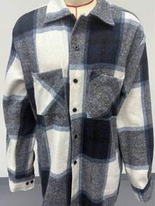 Chaqueta Camisa De Pana Hombre,Camisa Cuadros Hombre de Manga larga Solapa Casual y Versátil , con bolsillo utilitario, para otoño e invierno - Azul oscuro - Ver 11