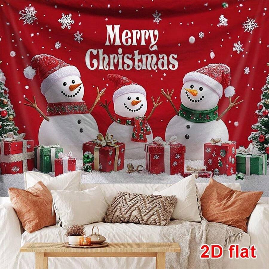 1pc Of Oversized Christmas Snowman Patterned Printed Tapestry, Large-Sized Decorative Hanging Cloth, Home Decoration, Holiday Gift Party Decoration, Live Broadcast Background Cloth, Living Room Hotel Use With Installation Bag