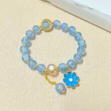 6件套时尚玻璃珠手链，配向日葵和雏菊吊坠，适合女性日常佩戴 - 粉+藍+紫+綠+白+玫紅 - 查看 3