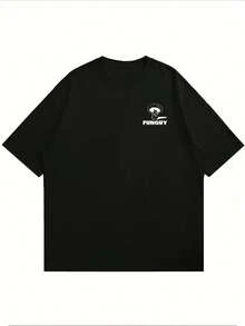 Camiseta con estampado de hongos de talla grande, algodón suave, corte holgado, informal, transpirable, estampado a doble cara. - Negro - Ver 2