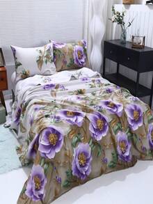 1pc 3D Trellis Floral Bedding Set, Soft & Wrinkle-Resistant, Suitable For Twin, Full, Queen, King Size Beds In Rental Homes, Hotels, Bedrooms, Dorms, Great Gift Idea - Purple Rhyme (Single) - View 2