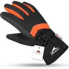 Achiou - Guantes de esquí de nieve para invierno, cálido, 3M, impermeable, visualización táctil para hombres y mujeres - naranja/fiesta de bloques - Ver 10
