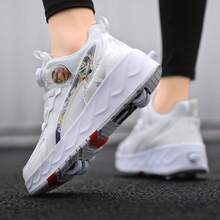 冬季青少年学生成人情侣时尚透气运动鞋，带4个轮子，户外运动轮滑鞋，男女通用可拆卸二合一鞋 - 白色 - 查看 5