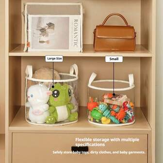 Transparent Storage Bucket, Multifunctional Doll Organizer Bin, Made Of High-Quality Waterproof Material. Suitable For Plush Toys, Building Blocks And More, Keeps Things Tidy. Large Size Design Accommodates Ample Items, Ideal For Children's Room Or Doll Area. Also Great For Organizing Small Clothing, A Must-Have Storage Solution For The Home.
