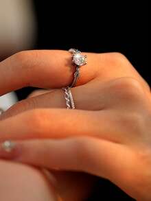 Nooxian 3件套银色简约扭曲立方氧化锆戒指，适合女性日常佩戴 - 銀色 - 查看 6