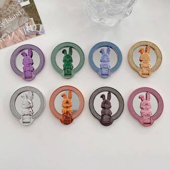 Carcasa de teléfono magnética inalámbrica plegable con soporte en forma de conejo, cargador y anillo, universal