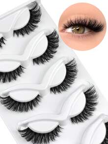 NAIJEMA 5 Pairs Transparent Stem 3D Fluffy Cat Eye/Fox Eye False Eyelashes, Natural Look, Soft & Curly, Eyelash Extension, Elongated Outer Corner, Dramatic Lashes, Reusable - Black - View 2