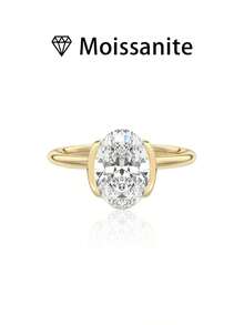 1pc Women's Wedding Ring, Bezel Set Oval Ring, 2.3g 925 Sterling Silver, 2 Carat Moissanite, Bohemian Palace Style, Engagement, Wedding, Anniversary, Valentine's Day Gift, Comes With Moissanite Certificate And Elegant Gift Box - Gold - View 8