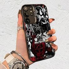 Carcasa Gótica con Pentagrama Rojo Impresión UV para iPhone 11/12/13/14/15/16 Plus/17 Pro Max (Regalos de Navidad seleccionados, regalos por el Día Nacional, regalos por el Día de la Independencia, regalos de San Valentín, regalos de cumpleaños, - Negro transparente - Ver 1