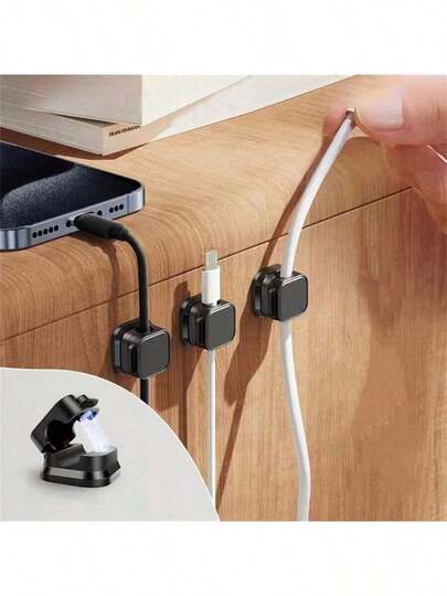 6pcs Cable Management Organizer Set, Magnetic Desktop Cable Clips, Hidden Charging Cable Holder Suitable For Nightstand, Kitchen Appliances, Office Supplies, Dorm Charger Rack