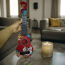 1件/中国龙涂鸦迷你尤克里里 - ABS树脂4弦吉他，适合初学者演奏的乐器及教育音乐礼物，附赠教程和拨片（小巧轻便） - 多色款式隨機 - 查看 8