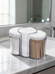 1/Pc Clear Swab Dispenser Holder, Bathroom Container 3 Section Swab And Makeup Pad Holder, Dressing Table Organizer For Swabs, Pads, Dental Floss - Multicolor - View 2