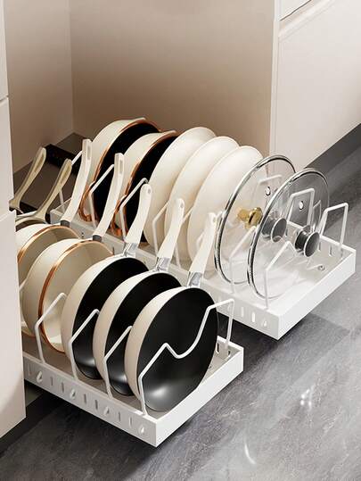 1pc Adjustable And Detachable Pot Lid Storage Rack - Heavy-Duty Cabinet Rack With Adjustable Shelves, Space-Saving Under-Cabinet Storage Rack Suitable For Pots, Pans, Lids, Cutting Boards, And Tableware - Multi-Functional Kitchen Storage Rack