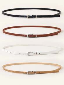 4pcs/Set Simple Small Belt Women's Jeans New Belt Women's Multi-Color PU Leather Alloy Thin Belt Women's Fashion Belt Versatile Decorative DressWomen's Belt Set  School Fall, Autumn, Halloween Christmas Gifts - 彩色 - 查看 8