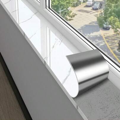 1 Roll Self-Adhesive Window Sill Sticker - White Gray Marble Pattern Vinyl Glossy Surface, Easy To Peel And Stick Installation Suitable For Various Surfaces, Doors, Cabinets, Thresholds - Modern White/Gray Marble Window Upgrade Home Decor (Single Use, Durable And Scratch-Resistant) - Ideal Choice For Kitchen, Bathroom, Living Room - Space Enhancing Design, Seamless Appearance, No Glue Needed, Threshold Renovation, Space Upgrade Solution, Minimized Upgrade, Scratch-Resistant Film