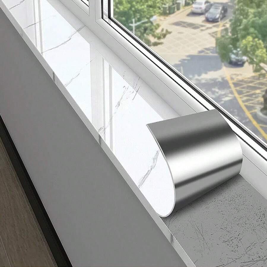 1 Roll Self-Adhesive Window Sill Sticker - White Gray Marble Pattern Vinyl Modern Glossy Surface, Easy To Peel And Stick Installation Suitable For Various Surfaces, Doors, Cabinets, Thresholds - Modern White/Gray Marble Window Upgrade Home Decor - Scratch-Resistant Film