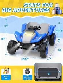 Joystroll 2-Seater 4WD Ride On UTV Truck, Electric Car With Remote Control, Music & Story Function, Ideal Gift For Xmas & Birthday - Blue - View 3
