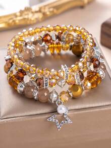 1Pc Boho Floral Silver Plated Charm Braided Bracelet, Women Jewelry, Friendship Day Gift