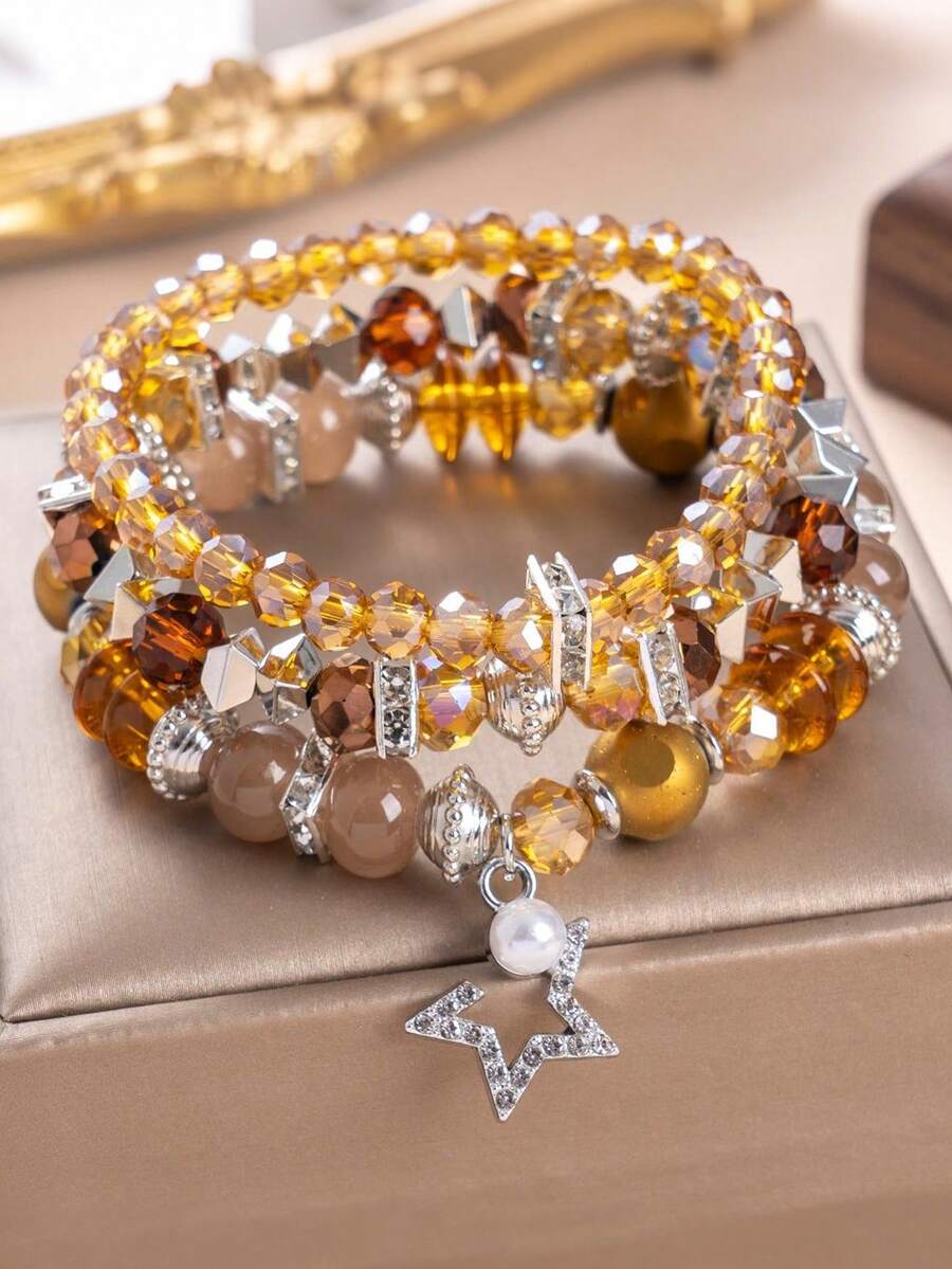 1Pc Boho Floral Silver Plated Charm Braided Bracelet, Women Jewelry, Friendship Day Gift