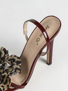 Jin Bei Qi Women's High Heel Shoes, Round Toe, Solid Color, Patent Leather, 3D Floral Decor, Criss-Cross Strap, Ankle Strap, Slip-On, Open Toe, Outdoor Party, Stiletto Heel, Fashion Sandals, Elegant, Glamorous, Party, Banquet, Romantic, Wine Red High Heels,Spring Summer Outfits - Burgundy - View 8