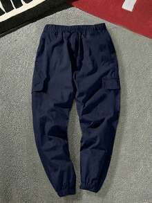 3pcs Tween Boys Casual Minimalist Faux Pocket Outdoor Sports Drawstring Cargo Pants - Multicolor - View 5