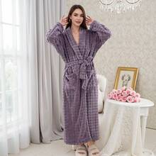 1 件超大法兰绒浴袍，厚实长款休闲风格，带帽，适合高个子，超柔软高吸水性速干防风保暖男女通用浴袍，适合冬季返校 - L - 查看 20