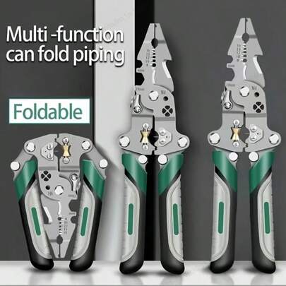 Multi-Functional Folding Wire Stripper: Industrial-Grade Electrician's Pliers With Crimping, Cutting, Screwdriver And Wire Stripping Functions, Ideal For Electrical Maintenance Work, Home And Outdoor Use, Portable Metal Material