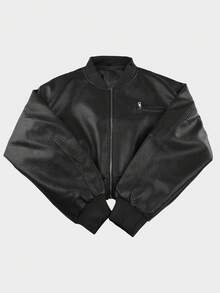 Apperloth A 90 年代朋克拉链落肩棒球领 PU 皮革宽松飞行员机车夹克短款外套音乐节