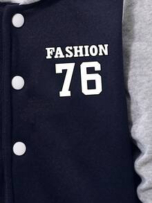 2pcs/Set Young Boy Letter & Number Print Hooded Jacket And Casual Pants Outfit - Royal Blue - View 4