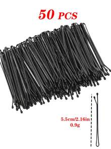 200/100/50/20个装 女士简约黑色纯色发夹，黑色字母发夹，小号黑色发夹，发饰，侧边发夹（适用于断发），波浪发夹，U型发夹，发饰