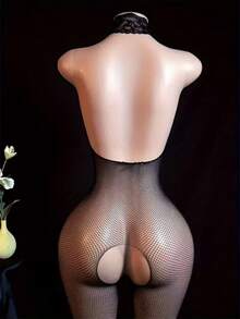Sexy Fishnet Bodysuit With Open Crotch - Elegant Hollow-Out Design, High Stretch, Hand Washable, Women's Lingerie Stocking For Intimate Nights Lace Fishnet SexNightdress Temptation - Black - View 2