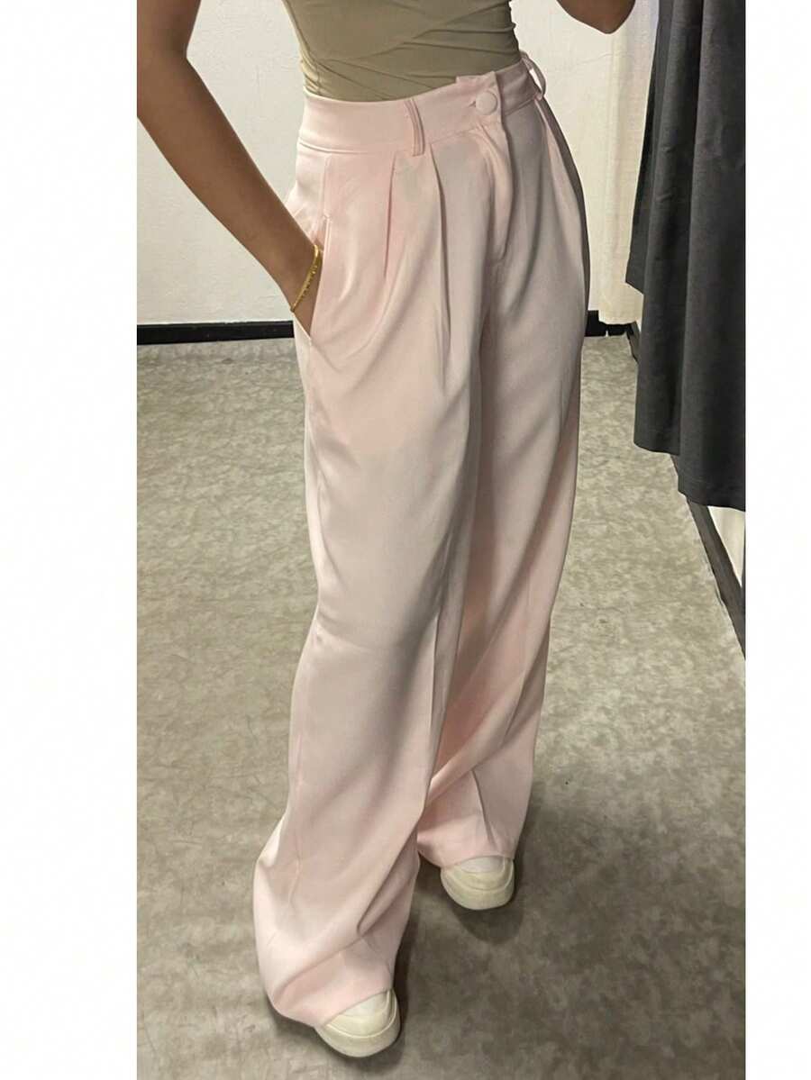 Tailored Wide Leg Trousers - Baby Pink - View 1