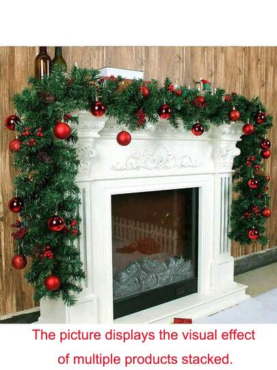 8.8英尺人造圣诞花环，室内外装饰，绿色圣诞花环 - 无灯圣诞绿色花环，适用于楼梯、栏杆、壁炉架、前门、门廊、节日婚礼派对装饰。（图片展示了多个产品堆叠的视觉效果。）圣诞装饰 家居 圣诞礼物 圣诞装饰