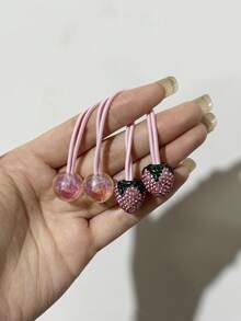4pcs/2pcs Colorful Crystal Strawberry Hair Scrunchies, Fruit Elastic Hair Bands, Cute Candy Color Hair Ties, High Elasticity Ponytail Holders, Damage-Free Hair Accessories, For Daily Use, Hair Scrunchies, Hair Ties ,Hair Rope ,Hair Elastics ,Hair Rubber Bands