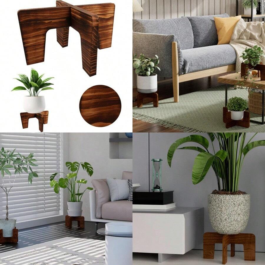 Plant Stand Indoor Short Plants Holder For 515 Inch Pot Brown Wooden Flower Pot Stand For Indoor Plants Small Single Floor Plant Stand Wood - C型 - 查看 1