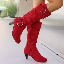 2024秋冬新款时尚百搭刺绣靴、切尔西靴、过膝靴、猫跟靴 - 紅色 - 查看 8