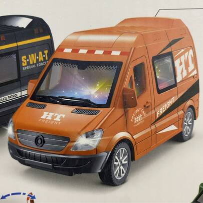 Ambulancia NARANJA, musical, FREIGHT, friccion, llantas goma, abre puertas, luz y sonido