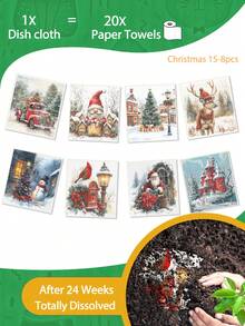 1/2/4/6/8pcs Pretty Birds/Fruits/Flowers/Christmas Birds Swedish Dishcloths For Kitchen Reusable Compostable Kitchen Cloth Made In Sweden Cellulose Sponge Swedish Dish Cloths For Washing Dishes Reusable Paper Towels Washable - Multicolor - View 2