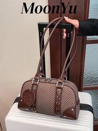 Women's Shoulder Bag, Shell Bag Design With Fashionable Lines, Detachable Small Pouch, Large Capacity, Suitable For Shopping, Commuting, Gatherings, Khaki