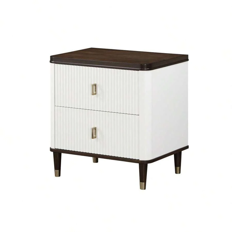 Carena White & Walnut Finish Night Stand W/USB On-Site - Gray + Mirror - View 1