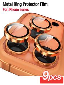 Yezodawee 9pcs Camera Lens Protector Film, Compatible With IPhone 17 Pro/17 Pro Max, Tempered Glass Screen Protector, Metal Material, Independent Camera Cover Accessory, Compatible With Phone Case (Starry Orange, 9pcs Set) - 9pcs - View 9