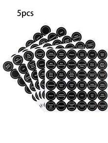5 hojas, 180 piezas de etiquetas redondas adhesivas para frascos de especias. Etiquetas en blanco escribibles para organizar especias, botes de cocina y contenedores de alimentos - Negro - Ver 8