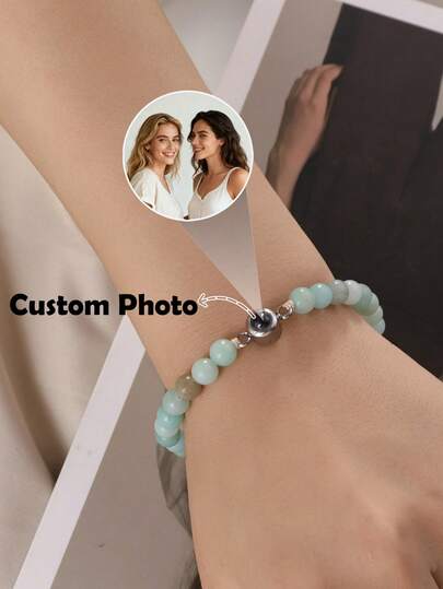 1 szt. Niestandardowa kolorowa bransoletka z projekcją obrazu, turkusowa para koralików, biżuteria dla dziewczyny, pary, walentynki, urodziny, romantyczne prezenty, walentynki, stylowe, kolorowe, vintage, proste, unisex, codzienne, słodkie, niestandardowe, spersonalizowane, wyjątkowe, idealne prezenty dla niego