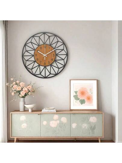 1pc Iron Painted Wand Clock, Geometric Klok Arabic Numerals Home Room view 2